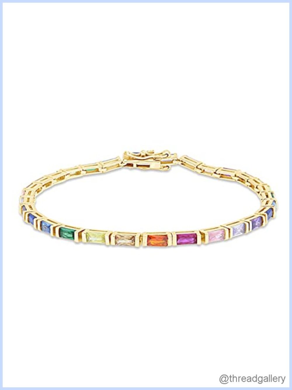 14K Gold Plated Tennis Bracelet Sterling Silver Rainbow CZ Baguette